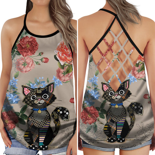 Cat Peaceful Summer Floral Collection – Hollow Tank Top