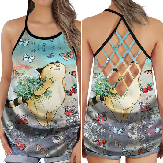 Cat Peaceful Summer Butterfly Collection – Hollow Tank Top