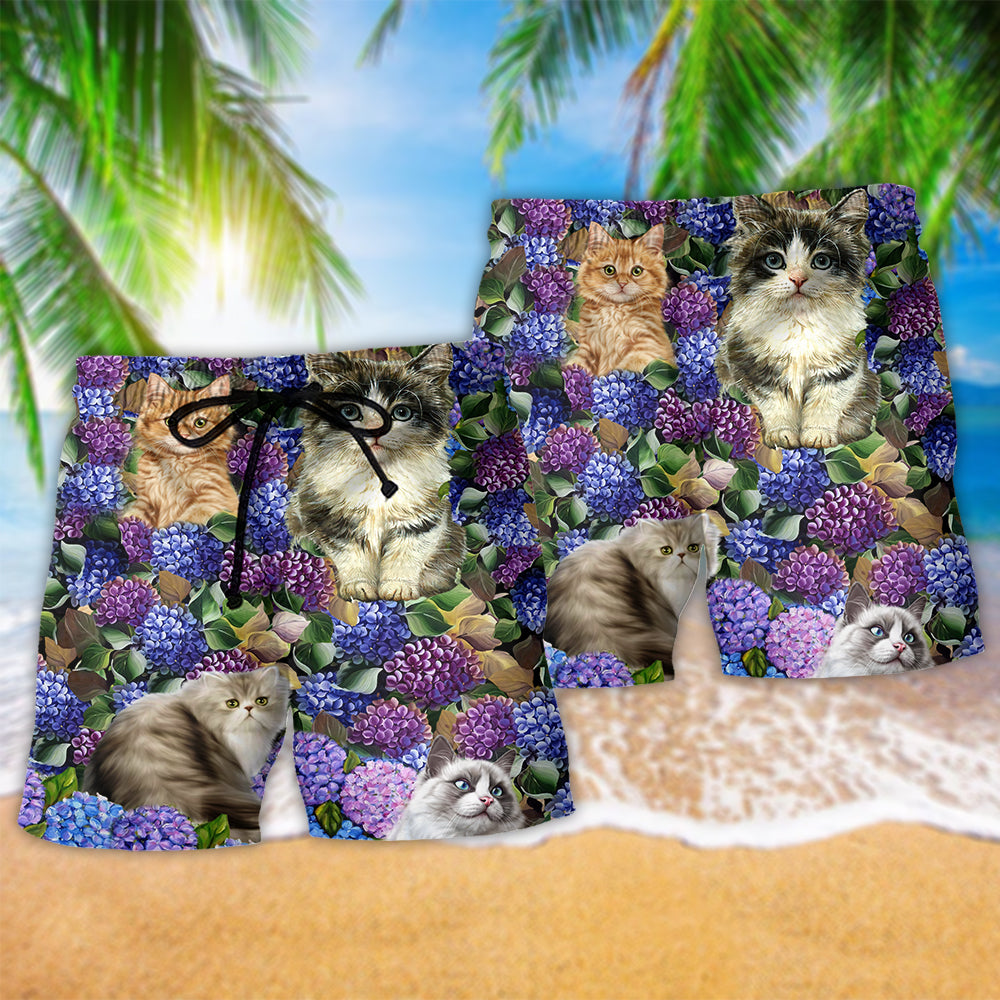 Purple Cat Lovely Flowers – Beach Short