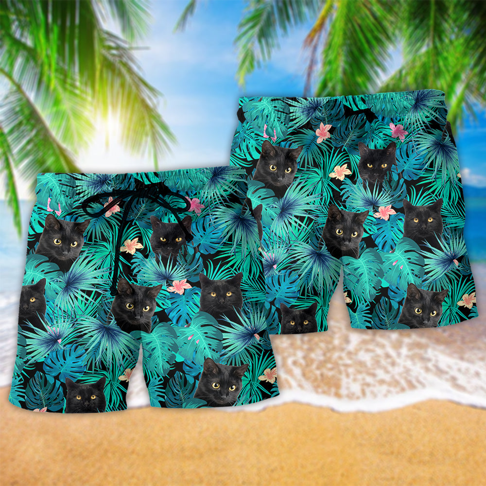 Cat Lover Black Cat Art - Beach Short