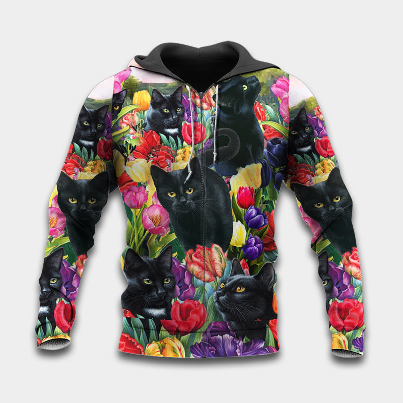 Cat Loves Flowers Art – 3D Hoodie