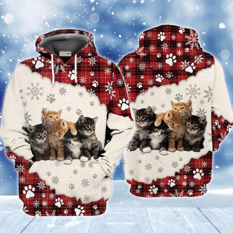 Cat Loves Snow Winter Art – 3D Hoodie