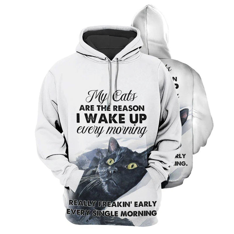 Cat Makes Me Wake Up Funny – 3D Hoodie