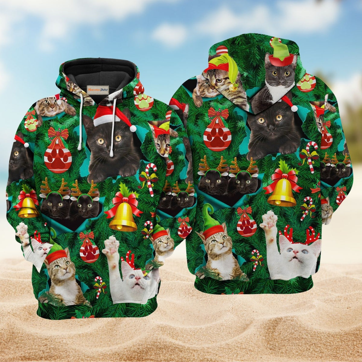Cat Meowy Christmas Art – 3D Hoodie