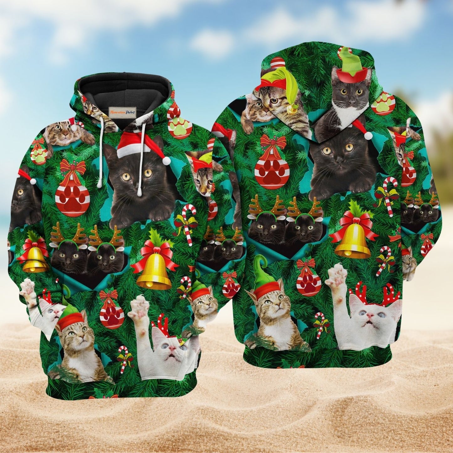 Cat Meowy Christmas Art – 3D Hoodie