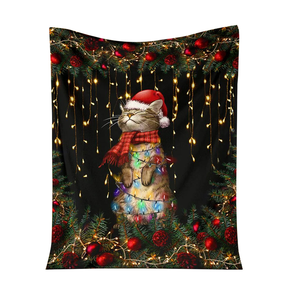 Black Cat Meowy Christmas 50 x 60 Inch Flannel Blanket For Cozy Bedroom And Sofa Decor