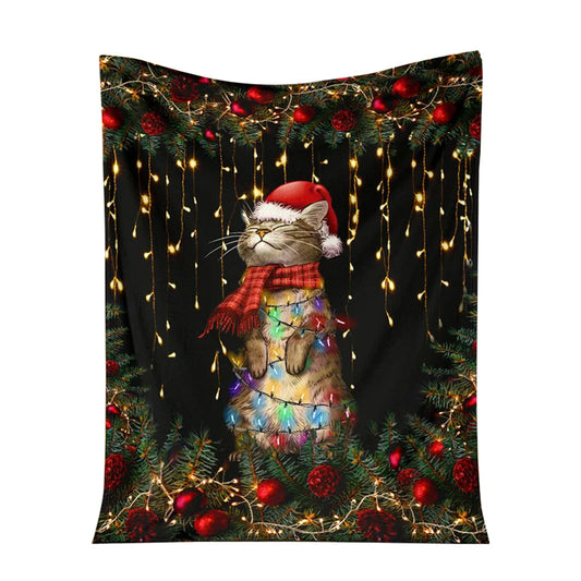 Black Cat Meowy Christmas 50 x 60 Inch Flannel Blanket For Cozy Bedroom And Sofa Decor