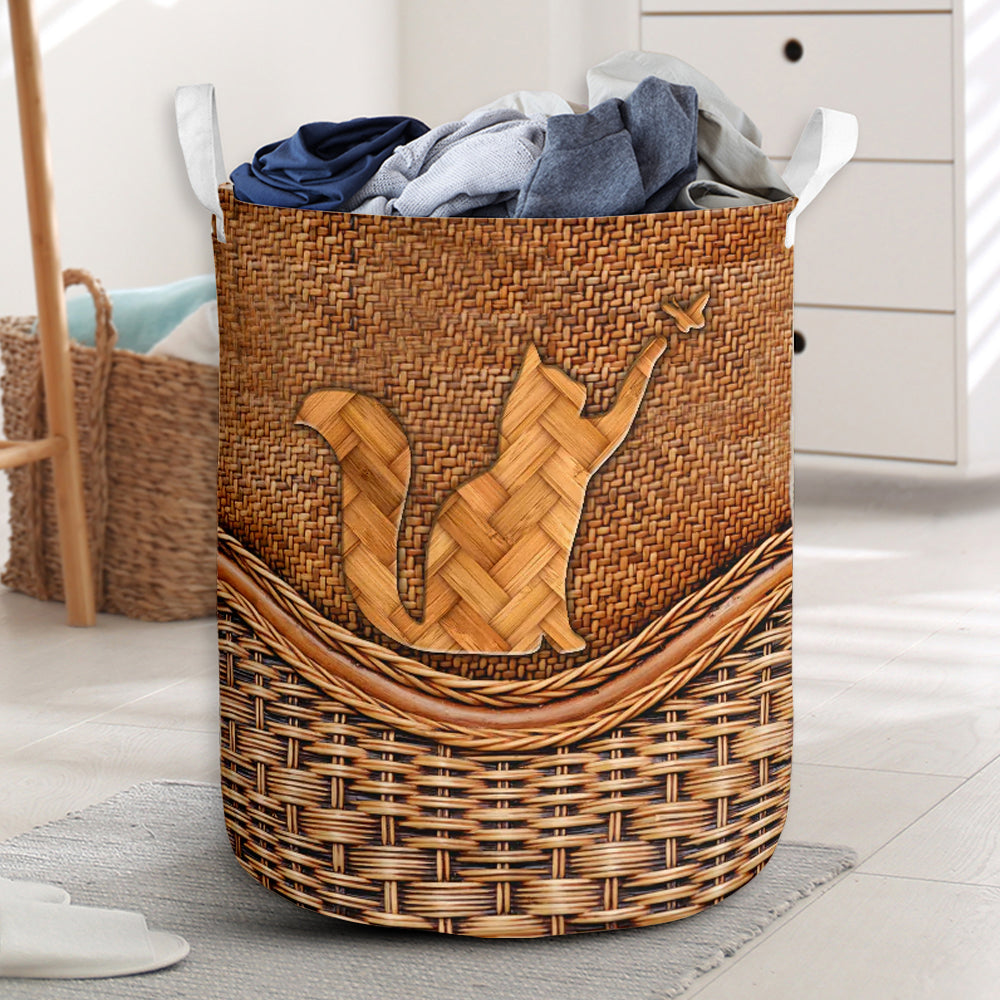Cat Mom Rattan Teaxture Basic Style - Laundry Basket - Owls Matrix LTD