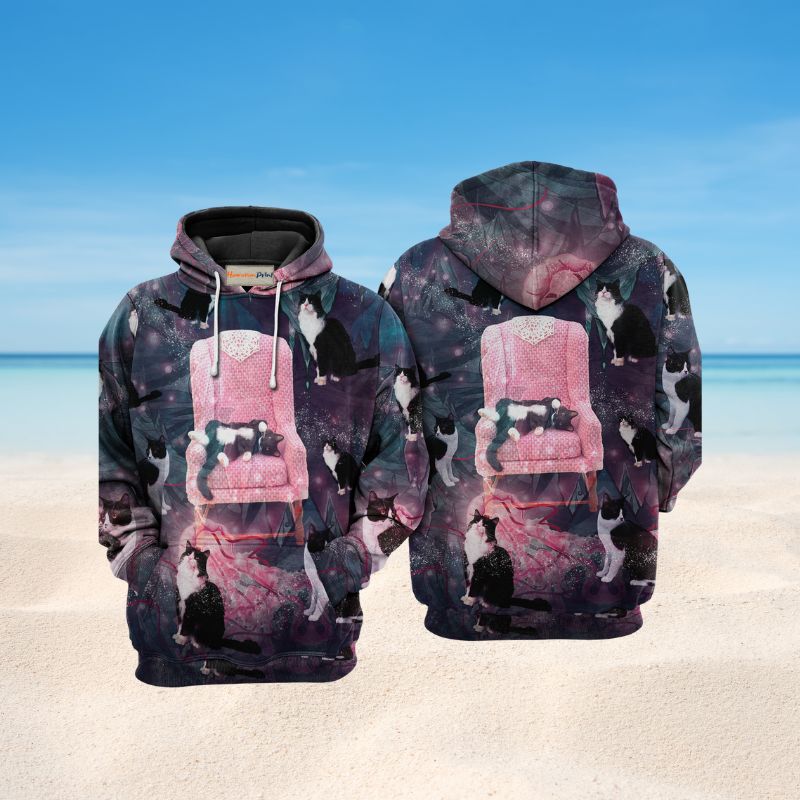 Cat On Pink Chair Art – 3D Hoodie