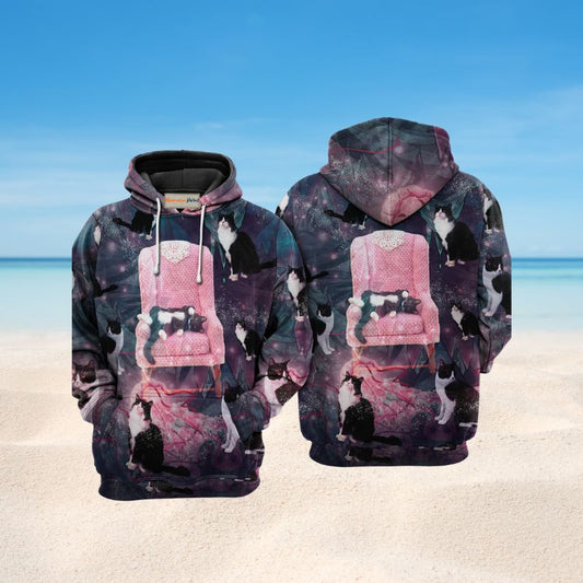 Cat On Pink Chair Art – 3D Hoodie