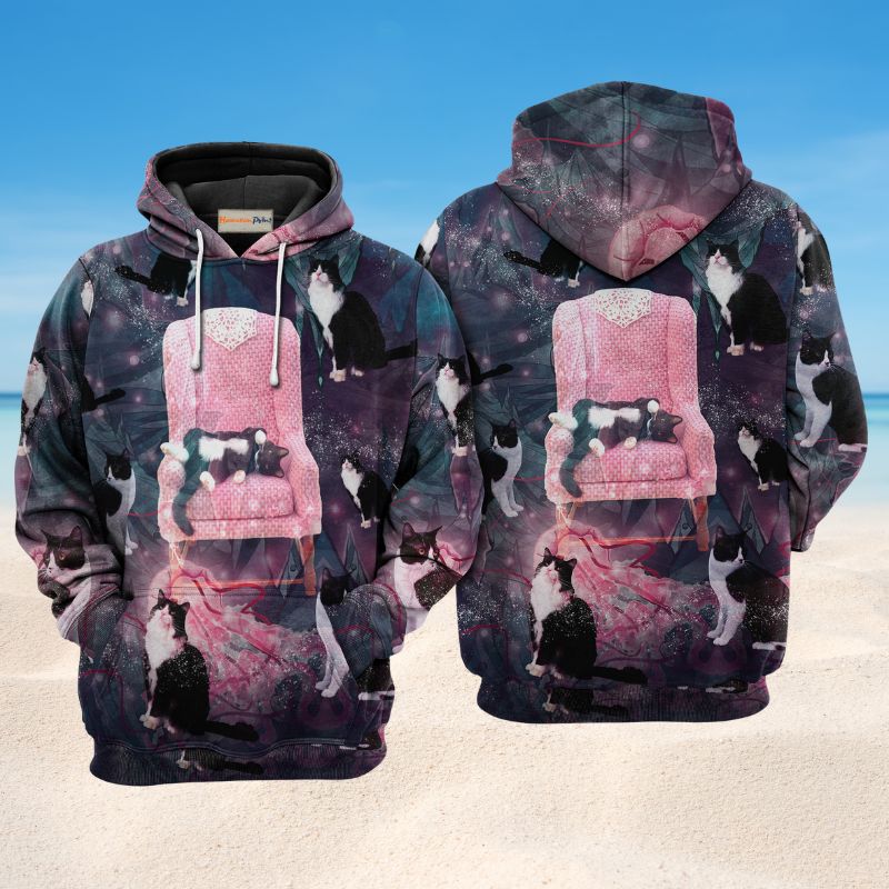Cat Pink Chair Cute Art - 3D Hoodie