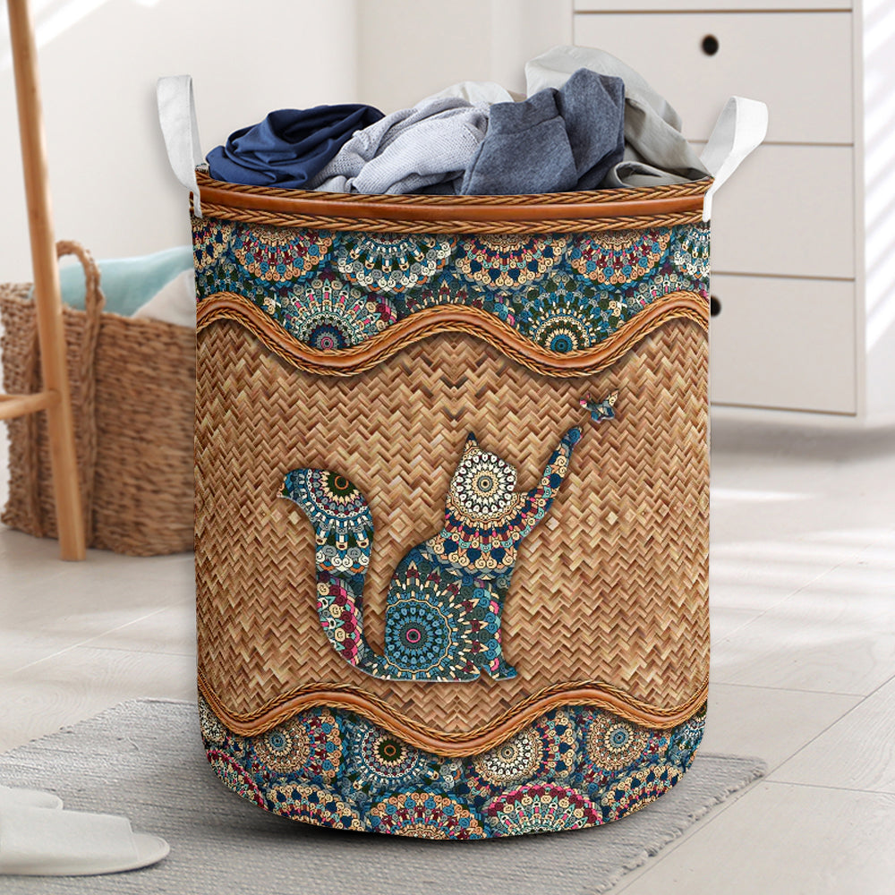 Cat Rattan Mandala Style - Laundry Basket - Owls Matrix LTD