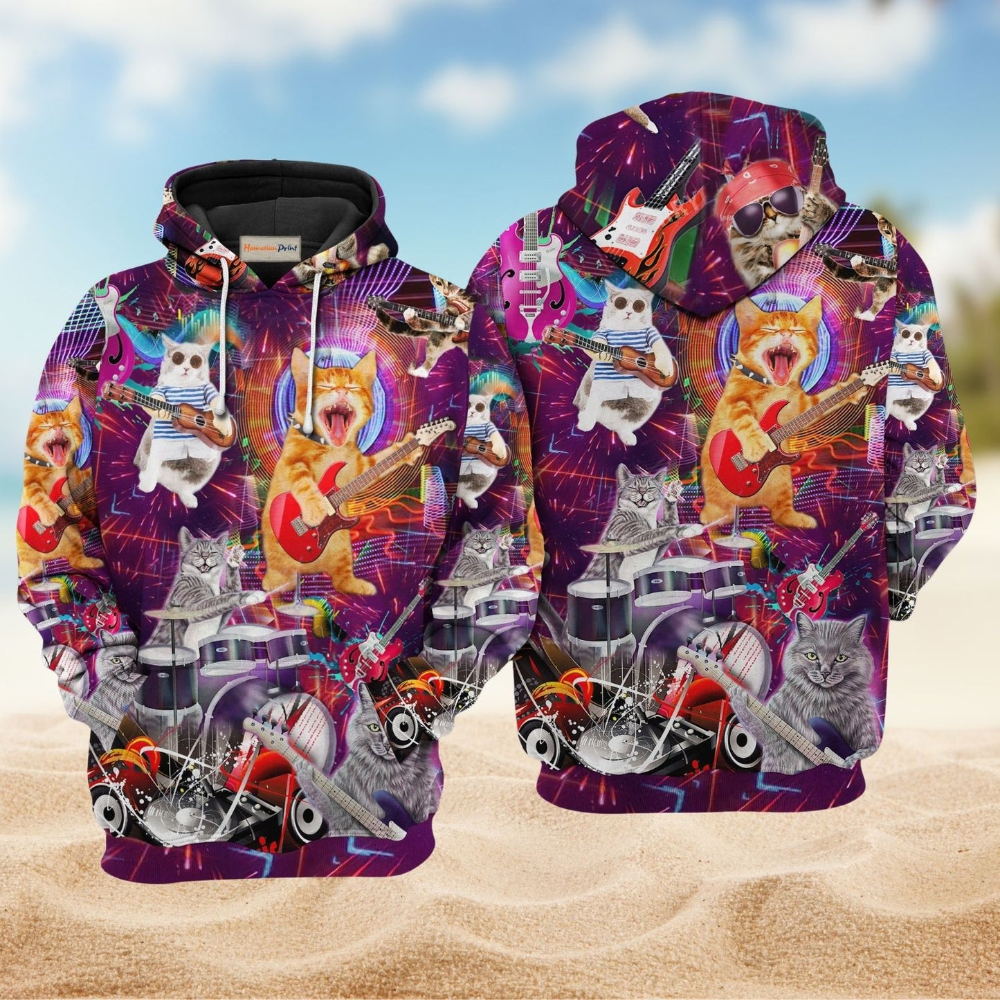 Cat Rocker Music Art – 3D Hoodie
