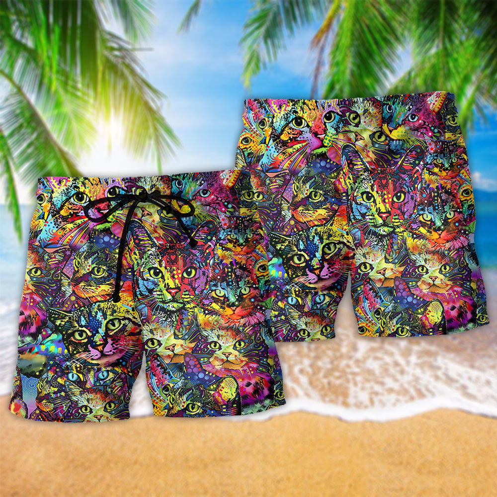 Colorful Cat Smile Art – Beach Short