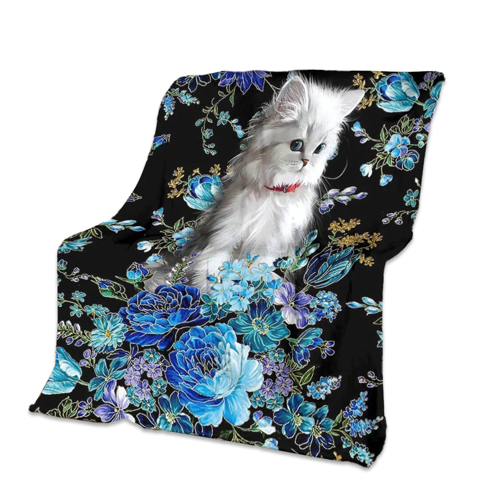 Cat Blur Floral Cats 50 x 60 Inch Flannel Blanket For Cozy Bedroom And Sofa Decor