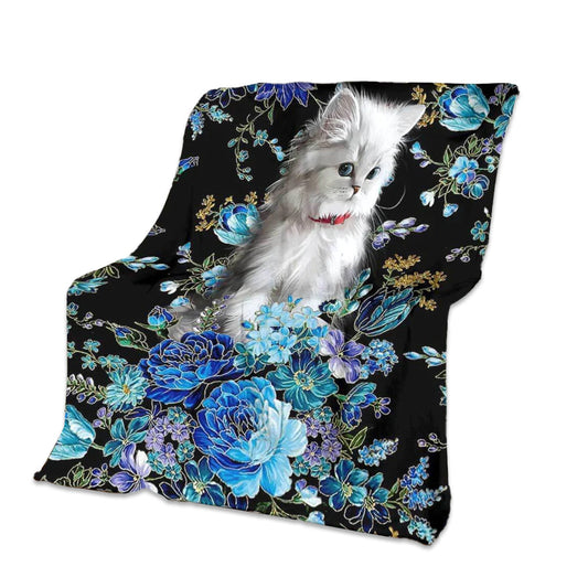 Cat Blur Floral Cats 50 x 60 Inch Flannel Blanket For Cozy Bedroom And Sofa Decor