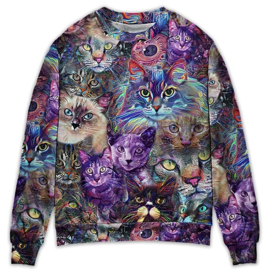 Cat Amazing Purple Trippy Art Style – Sweater - Ugly Christmas Sweater