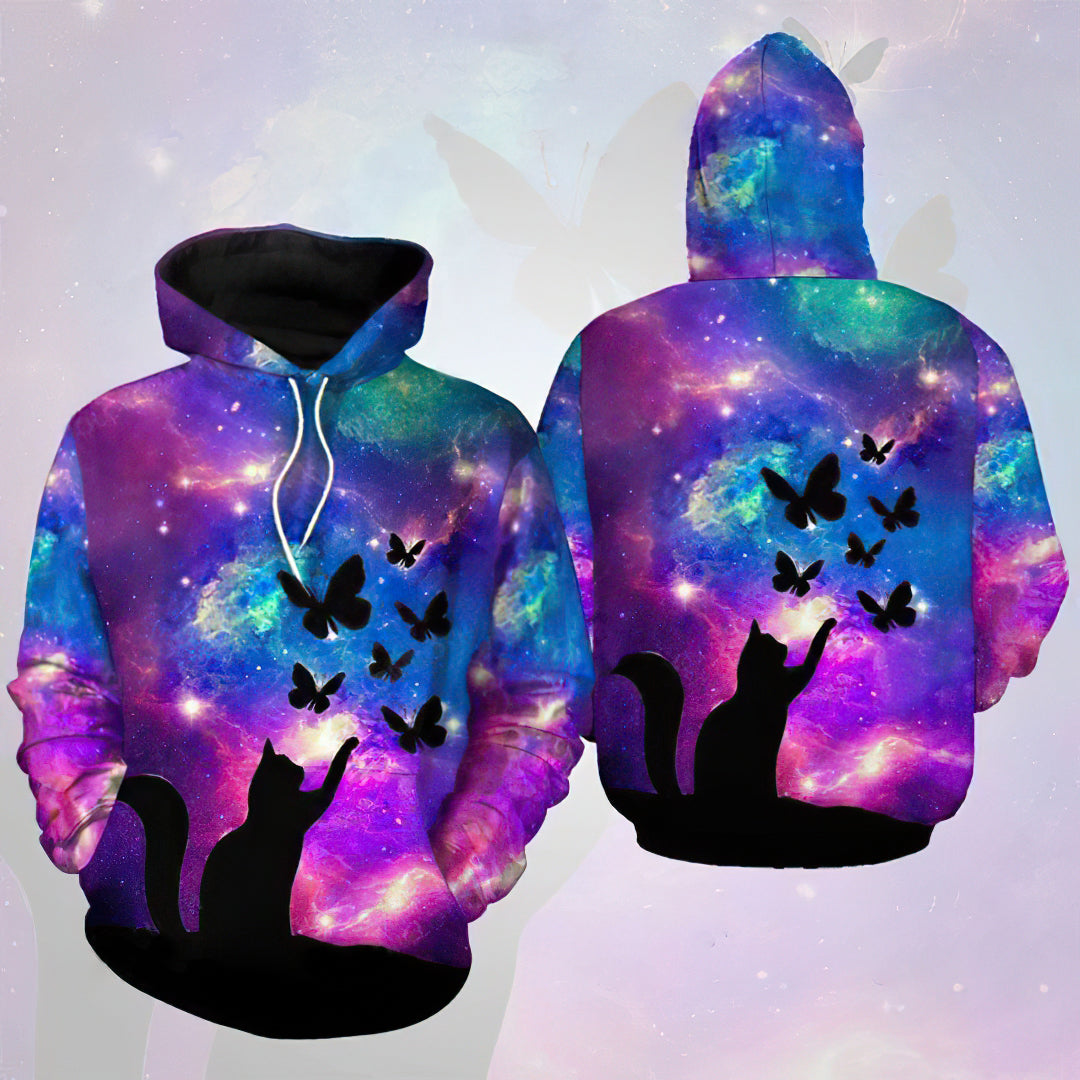 Cat And Butterfly Beauty - 3D Hoodie