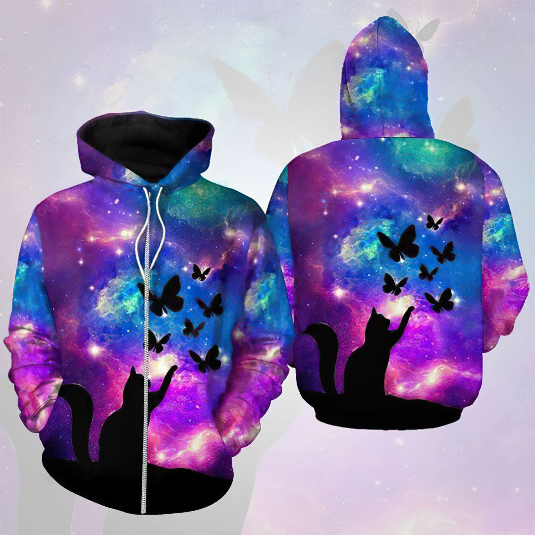 Cat And Butterfly Beauty - 3D Hoodie2