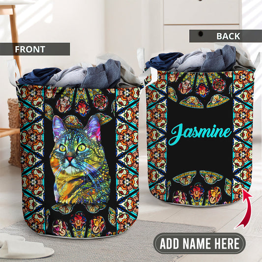 Colorful cat glass art personalized- Laundry basket - LAUB02TNH250222-Owls Matrix