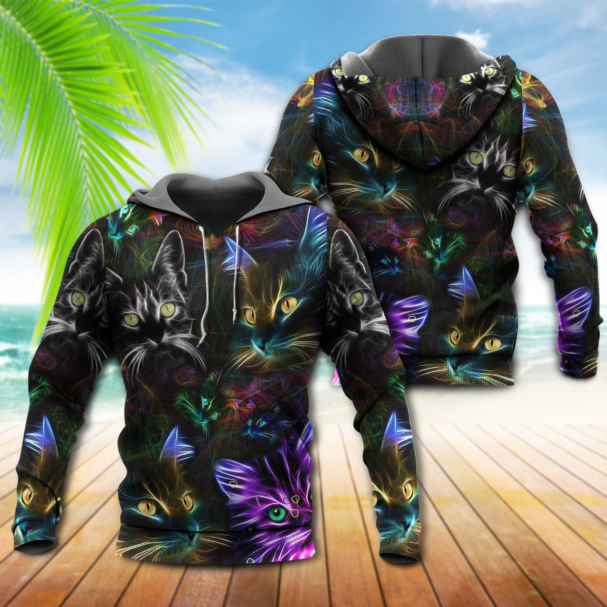 Cat Neon Glow Style - 3D Hoodie