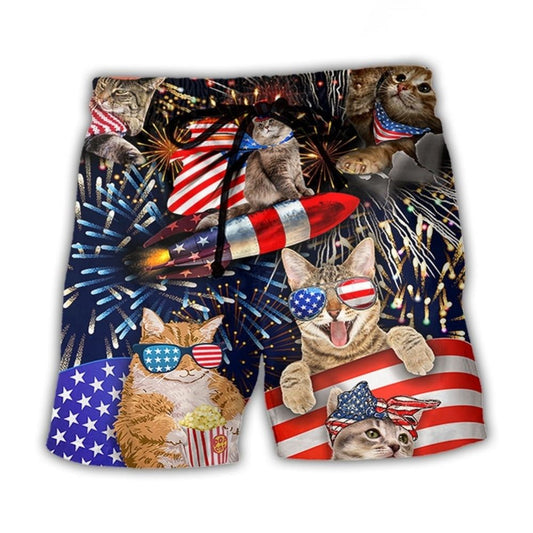 Cat USA Independence Day Fireworks - Beach Short