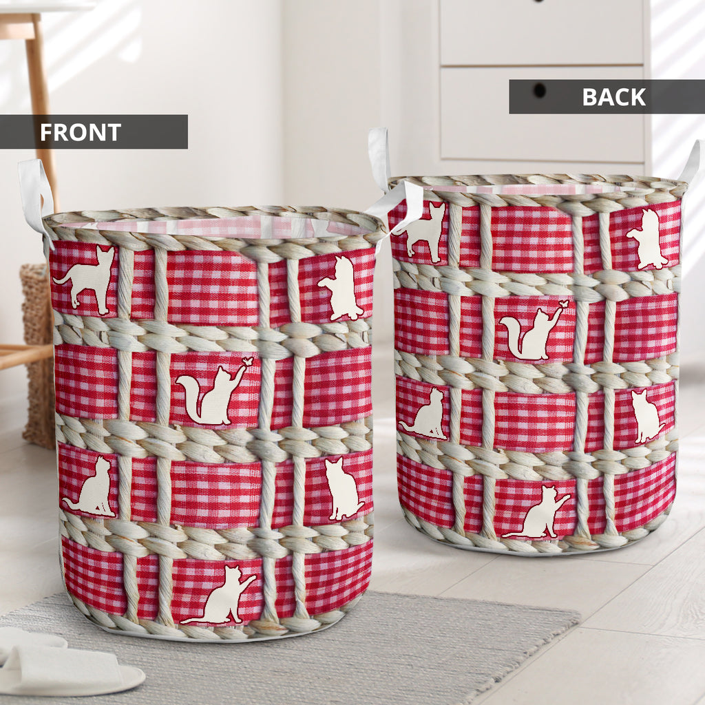 Cat Embroidery Rattan Basic Style - Laundry Basket - Owls Matrix LTD