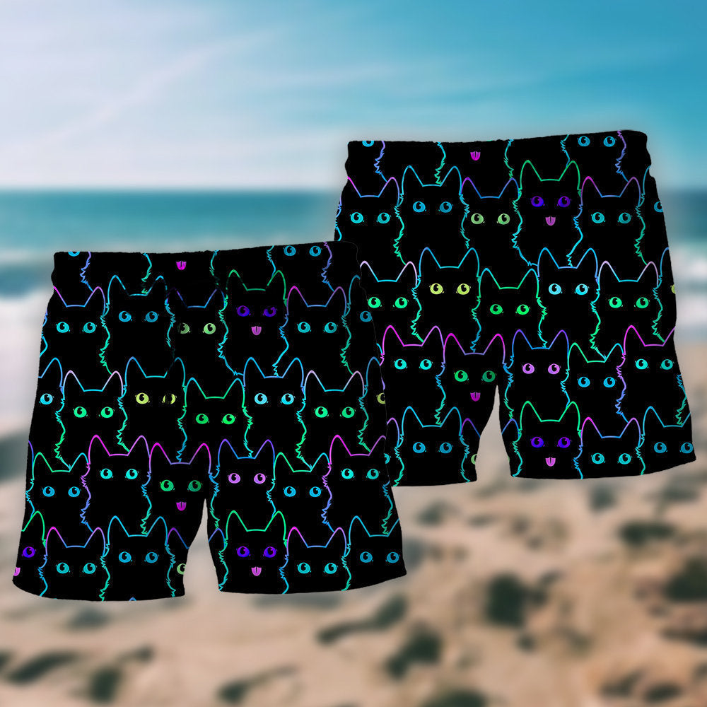 Cute Cat Minimal Fun Art – Beach Short