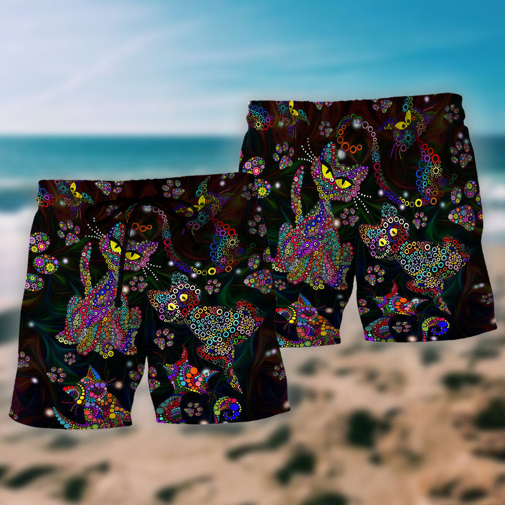 Colorful Cute Cat Art – Beach Short