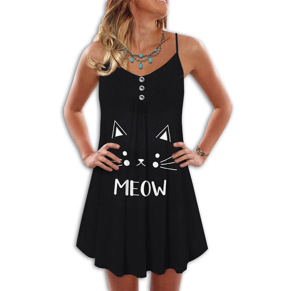Cute Cat Summer Vibes – Women's Summer Sleeveless V-Neck Camisole Dress