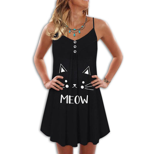 Cute Cat Summer Vibes – Women's Summer Sleeveless V-Neck Camisole Dress
