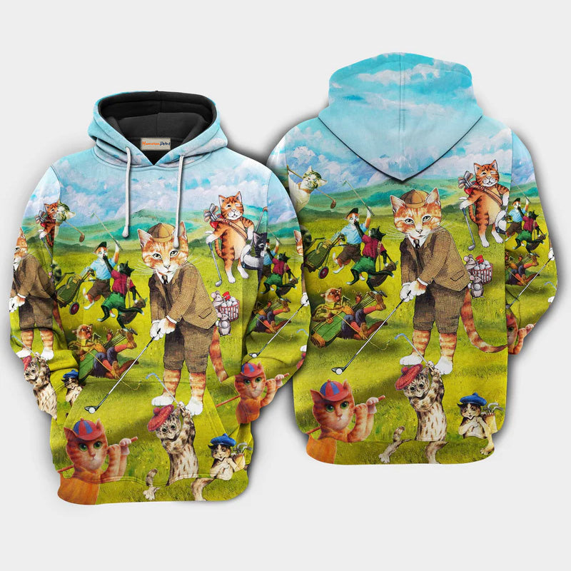 Cats Play Golf Funny Art – 3D Hoodie