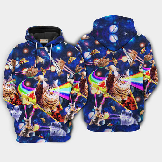 Cats Riding Food In Space Art – 3D Hoodie