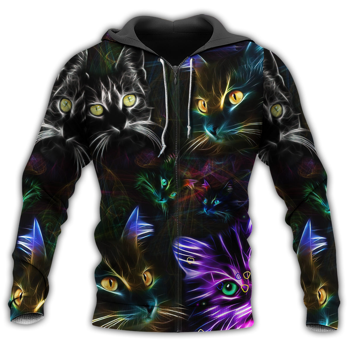Neon Cat In Darkness Art - 3D Hoodie