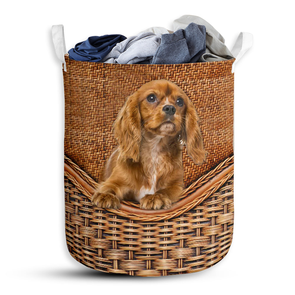S: 17.72”x13.78” (45x35 cm) Cavalier King Dog Rattan Teaxture - Laundry Basket - Owls Matrix LTD