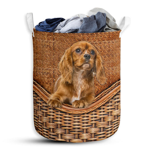 S: 17.72”x13.78” (45x35 cm) Cavalier King Dog Rattan Teaxture - Laundry Basket - Owls Matrix LTD