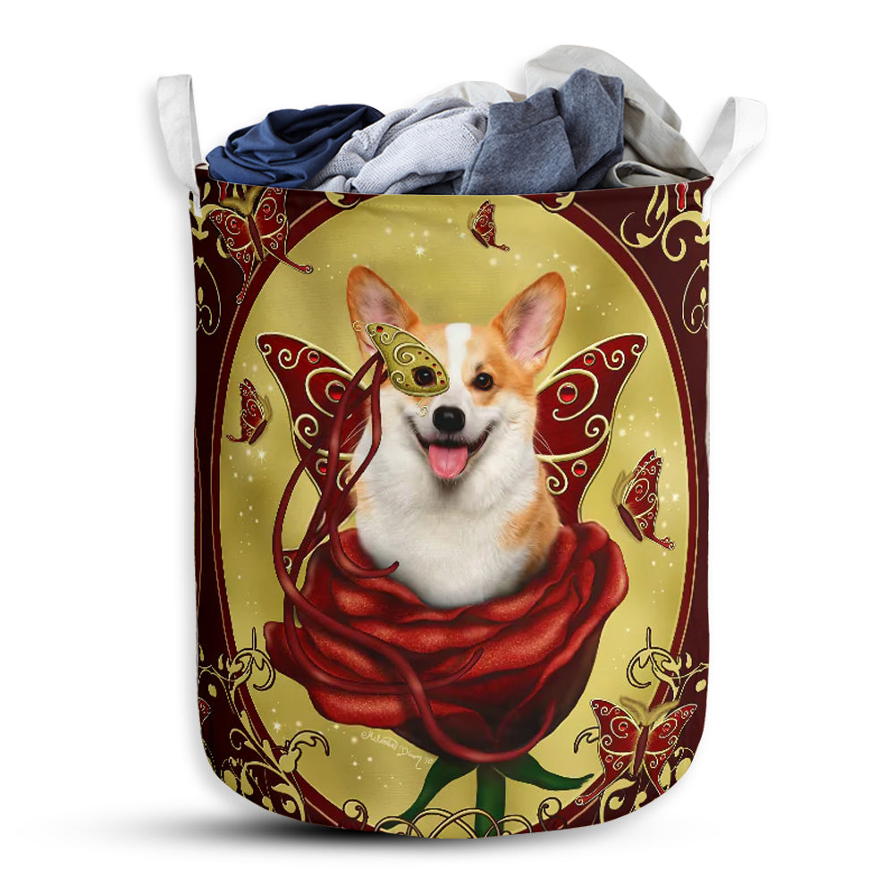 S: 17.72”x13.78” (45x35 cm) Corgi Charming Corgi Rose - Laundry Basket - Owls Matrix LTD