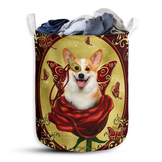 S: 17.72”x13.78” (45x35 cm) Corgi Charming Corgi Rose - Laundry Basket - Owls Matrix LTD