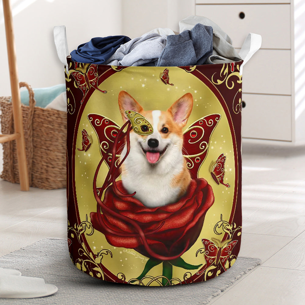 Corgi Charming Corgi Rose - Laundry Basket - Owls Matrix LTD