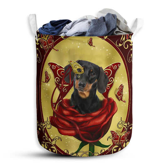 S: 17.72”x13.78” (45x35 cm) Dachshund Charming Rose Butterfly - Laundry Basket - Owls Matrix LTD