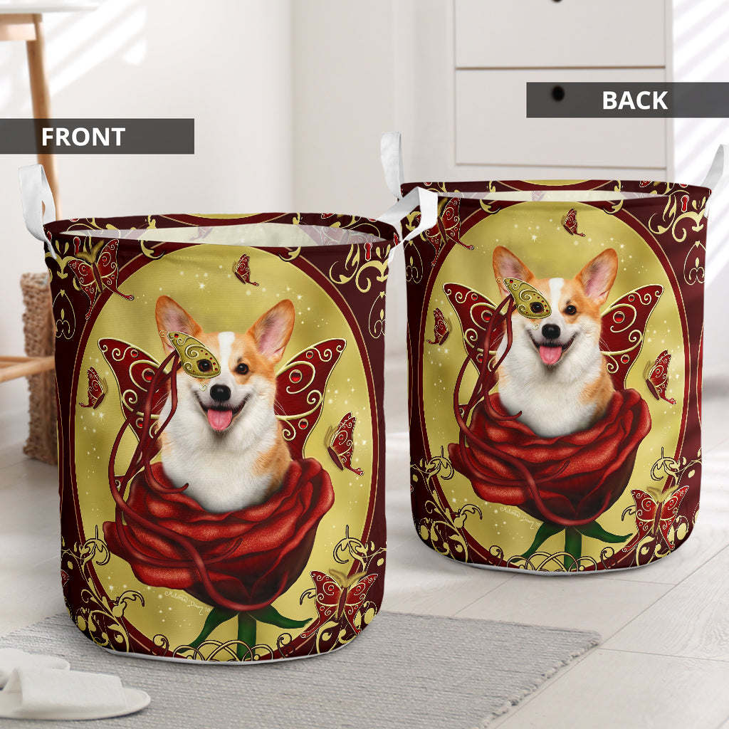 Corgi Charming Corgi Rose - Laundry Basket - Owls Matrix LTD