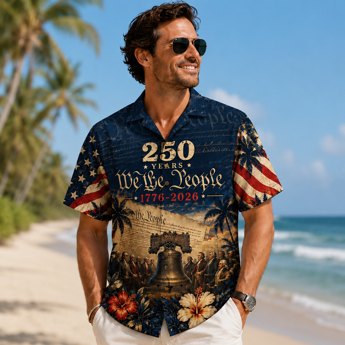 America 250th Anniversary Hawaiian Shirt, 1776-2026 Liberty Bell & Eagle Aloha Top