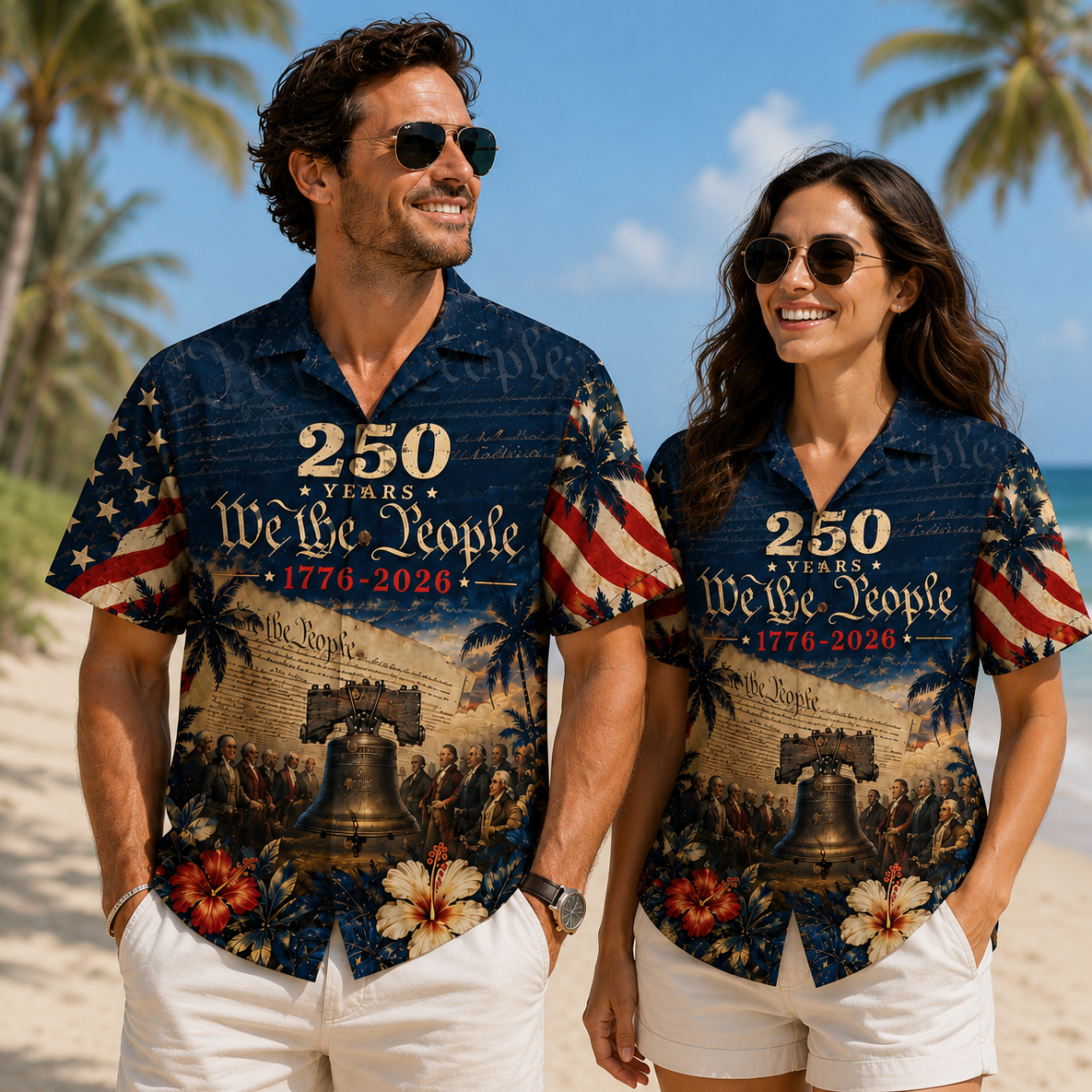 Hawaiian Shirt / Adults / S America 250th Anniversary Hawaiian Shirt, 1776-2026 Liberty Bell & Eagle Aloha Top