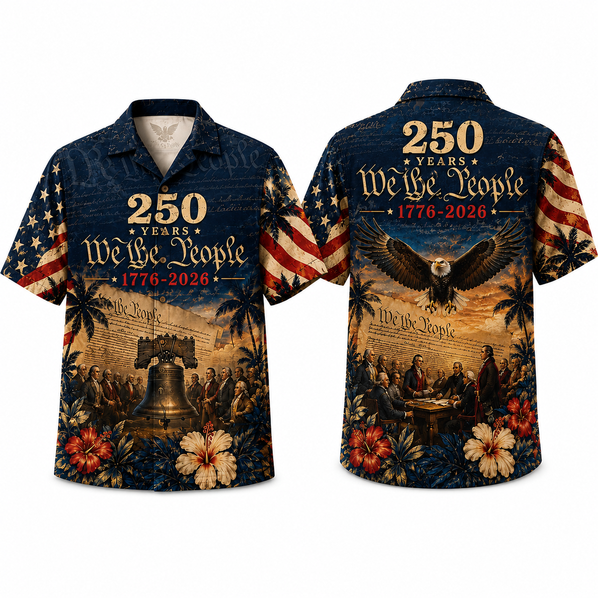 America 250th Anniversary Hawaiian Shirt, 1776-2026 Liberty Bell & Eagle Aloha Top