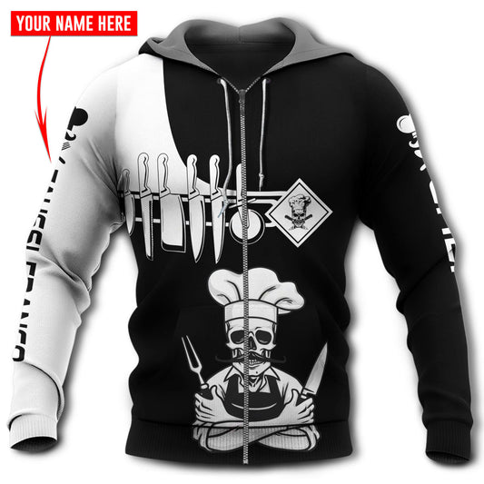 Chef Skull Black White Personalized - 3D Hoodie