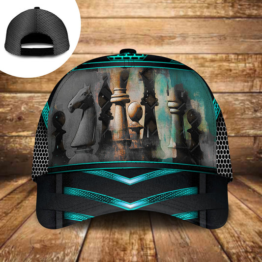 Vintage Chess Blue Black Retro Style – Classic Cap
