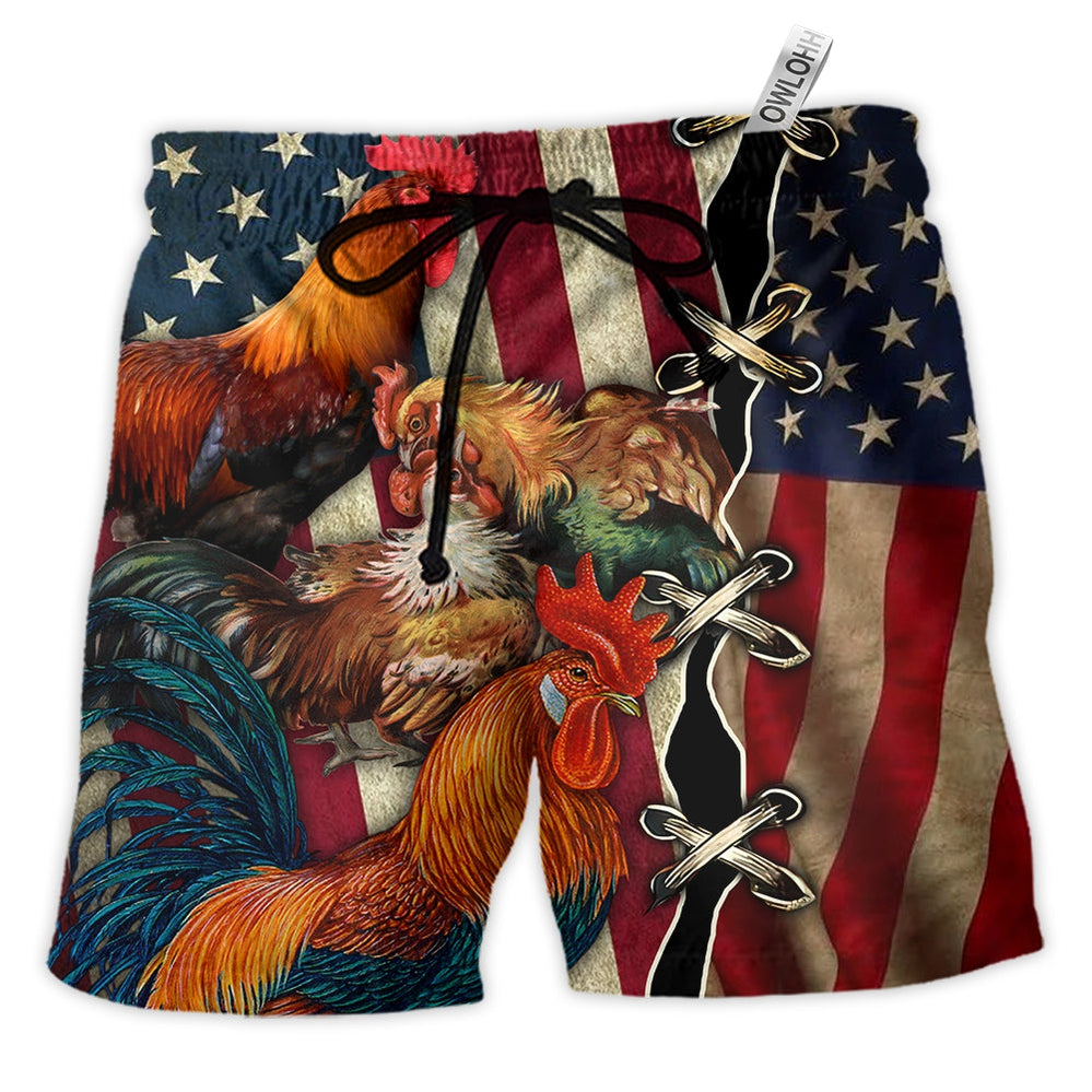 Beach Short / Adults / S Chicken Celebrating Independence Day - Beach Short - Owls Matrix LTD