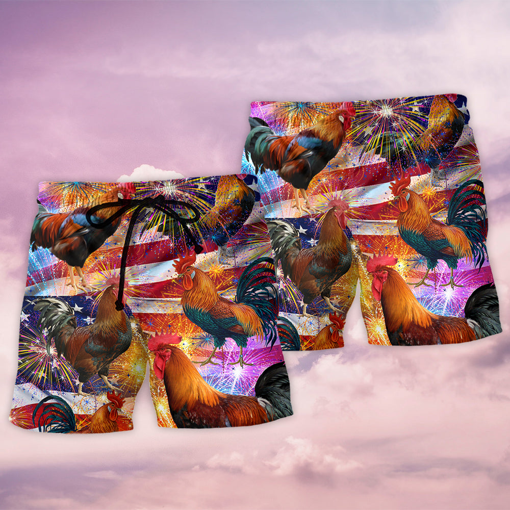 Chicken America Celebrating Independence Day - Beach Short - Owls Matrix LTD