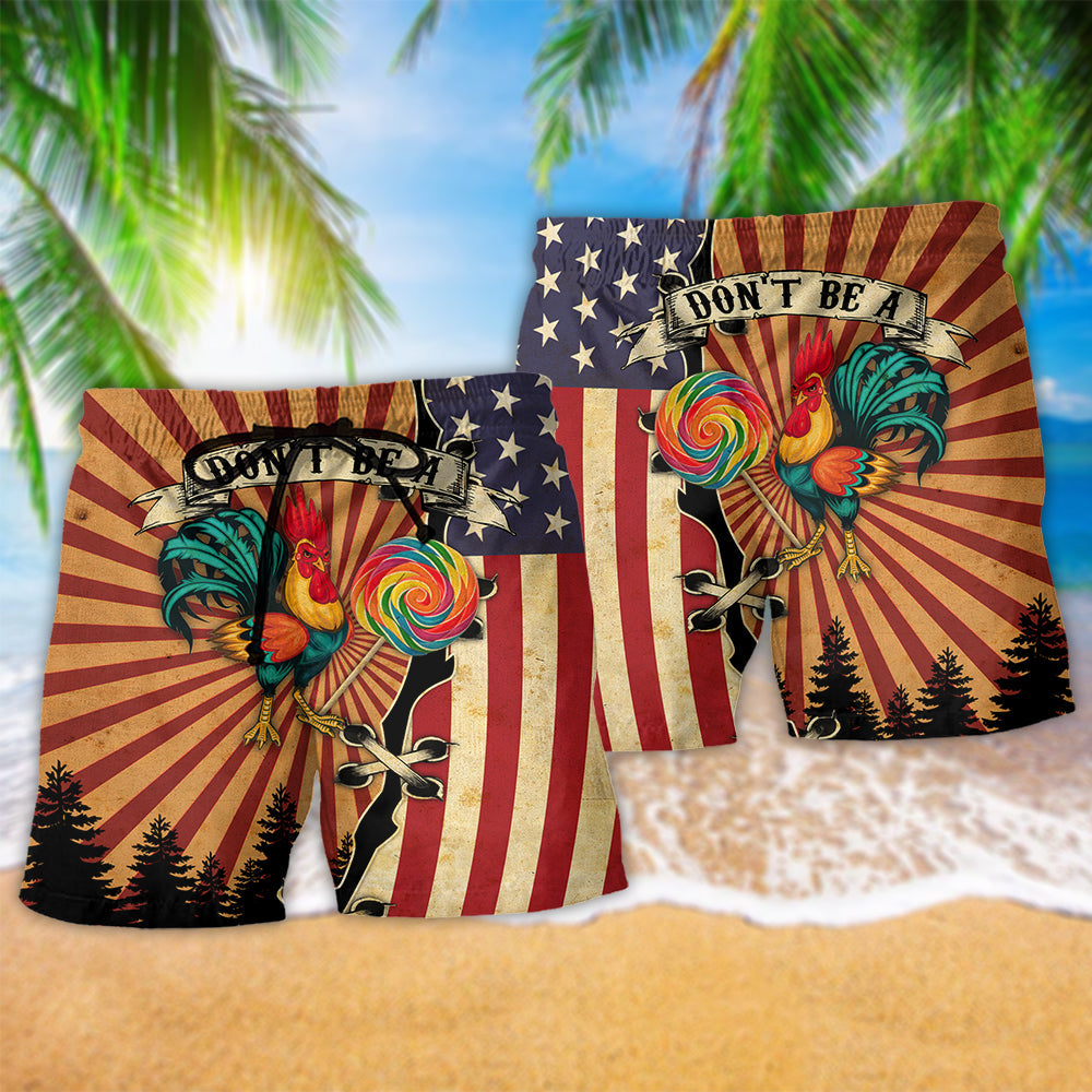 Funny Rooster Lollipop Quote Art – Beach Short