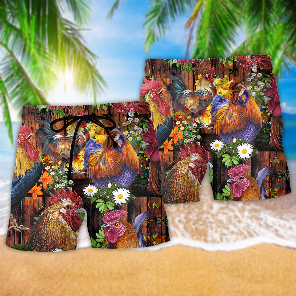 Rise And Shine Rooster Floral Art – Beach Short